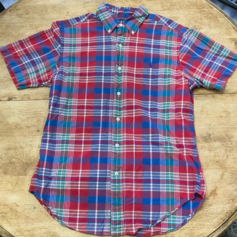 Polo by Ralph Lauren Men’s M Classic‎ Fit Red Plaid Short Sleeve Button Down